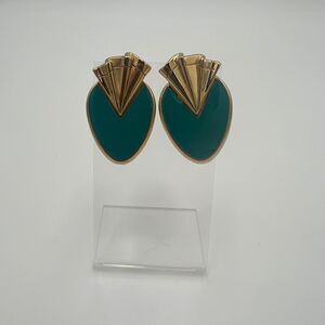 Blue and Gold Tone Vintage Fan Earring